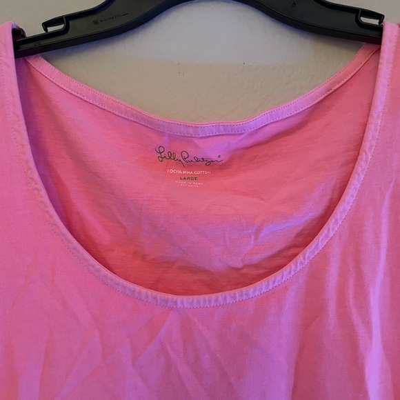 LILLY PULITZER Pima Cotton Pink Short Sleeve Scoop-Neck Top Size L - Picture 3 of 7
